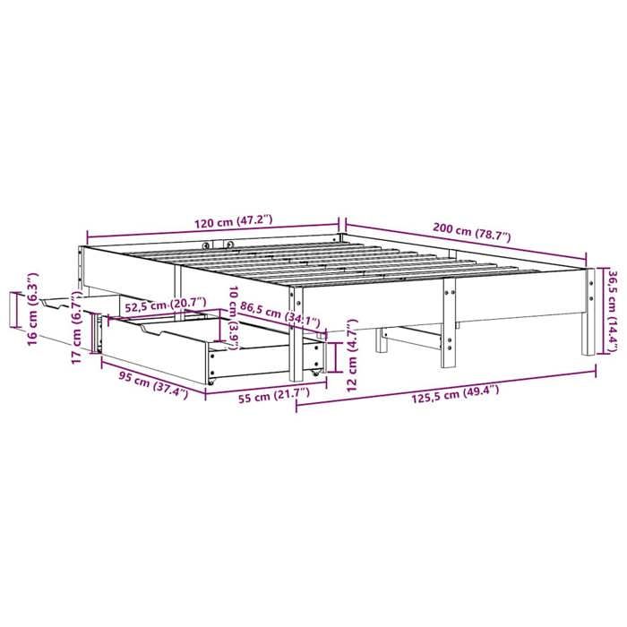 VidaXL Cadre de lit 120x200 cm bois de pin massif, meuble de chambre à coucher, sommier, lit en bois, lit, lit double, cadre 3301713