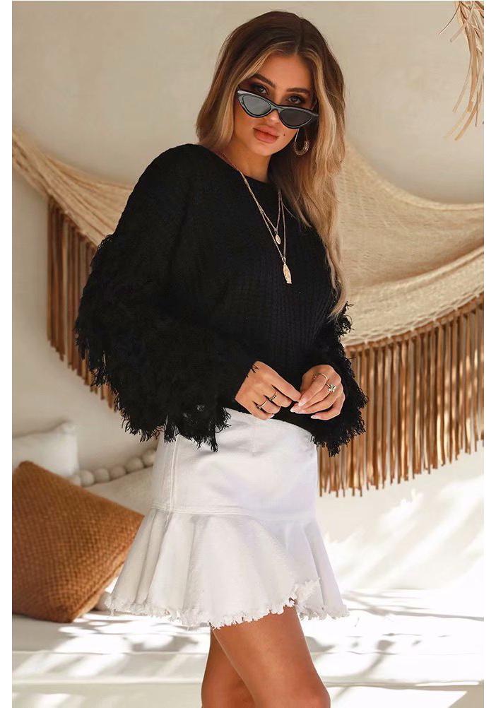 2025 Autumn/Winter Women's European & American Style Loose Tassel Knit Sweater