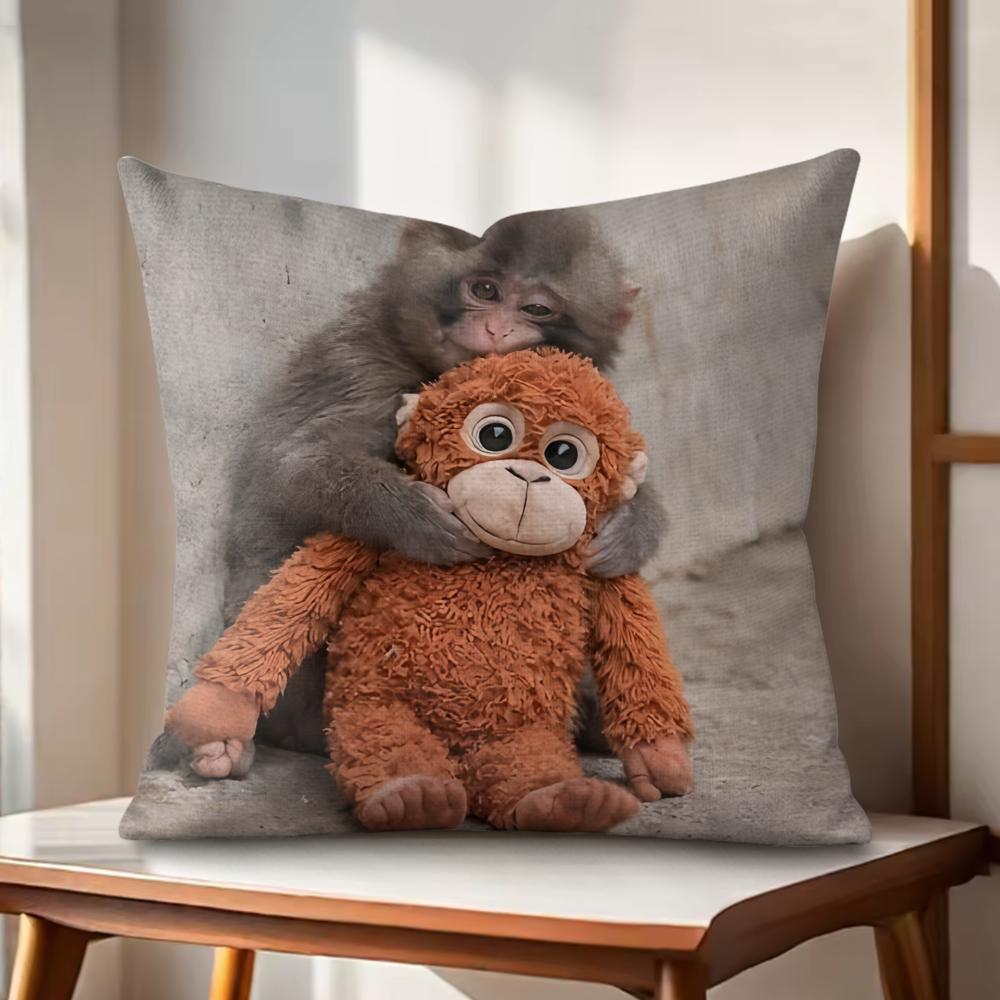 punch monkey Cushion Cover Natural Linen Organic Fabric DoubleSided Printing Couch Pillow Covers Home Decor