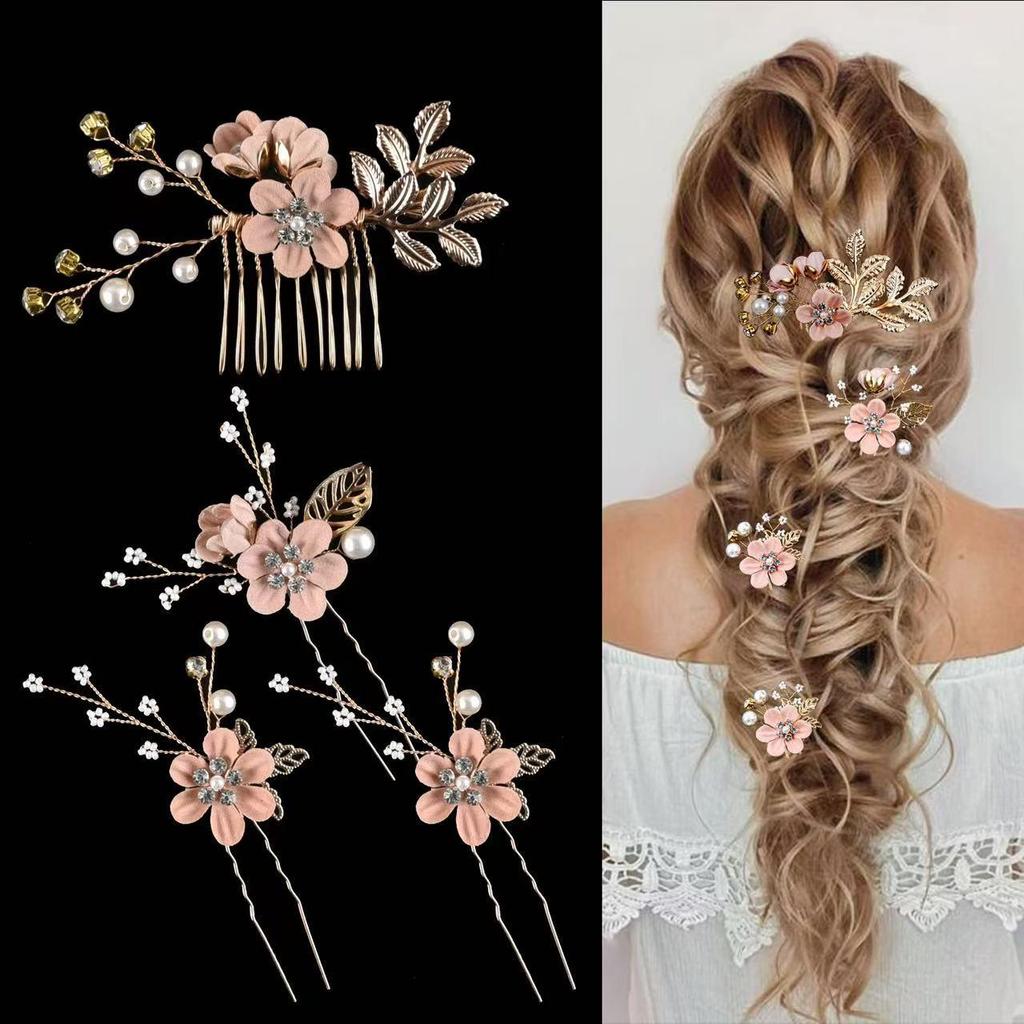 Gold Bridal Headwear: Handmade Pearl Hair Accessories Set