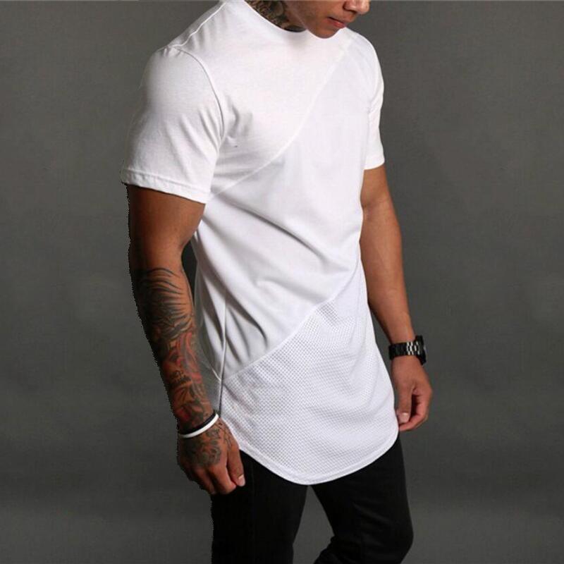 Muscleguys Mens Soild Long T-Shirt Muscle Brand Fitness Bodybuilding Workout Clothes Man Cotton Blank Man T Shirt Men Tops