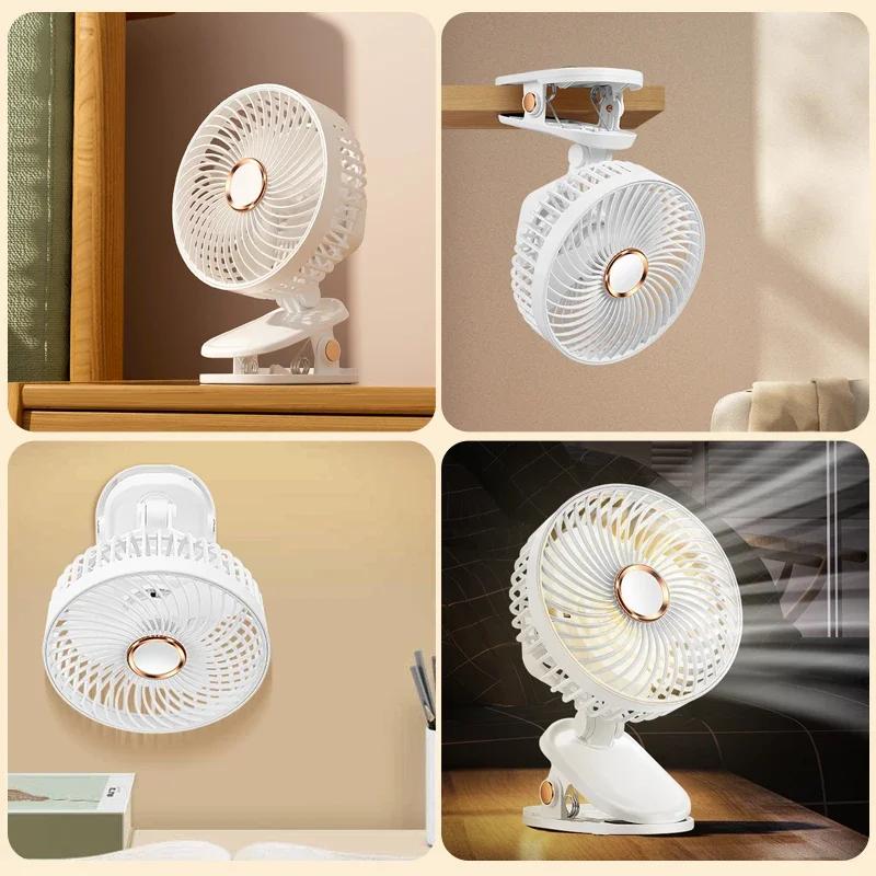 New Night Light Electric Fan Foldable USB Clip Rechargeable Portable Outdoor Home Office 5-gears Wireless Desktop Cooling Fan