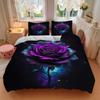 3pcs Purple Rose, Water Splash Bedding Set Soft Polyester Down Comforter Cover and Pillowcases,Home Decoration All Seasons(No Insert) S0819103