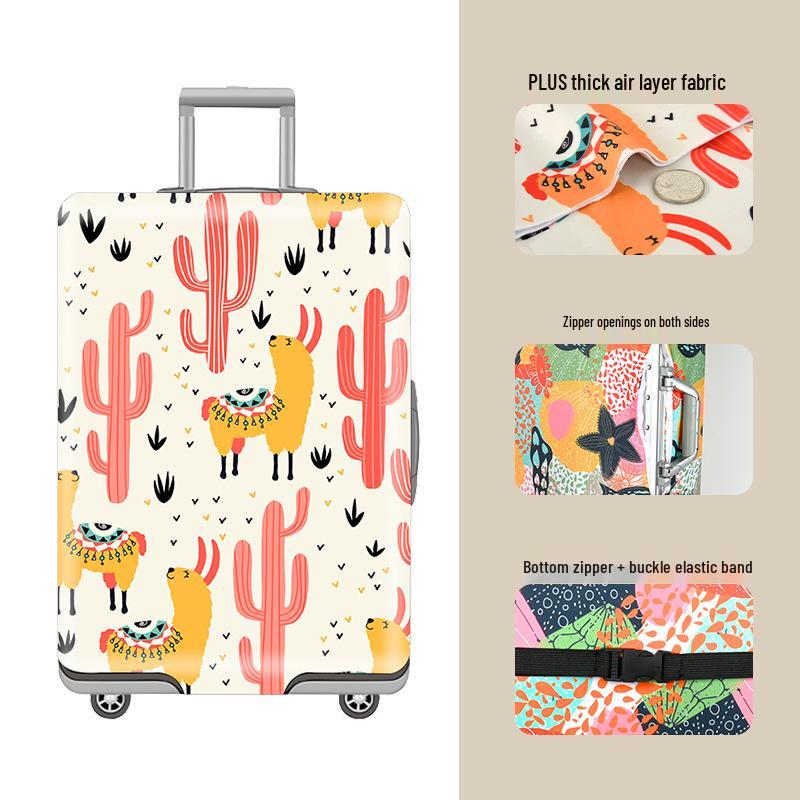 Elastic Zippered Travel Suitcase Protective Cover - Durable, Printed, and Wear-Resistant