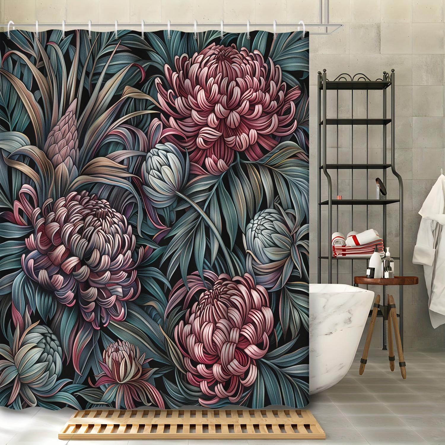 1pc Mystical Vintage Plant Floral Shower Curtain, Decorative Printed Shower Curtain, Contains 12 Hooks, Shower Curtain, Bathroom 90x180cm35x71in