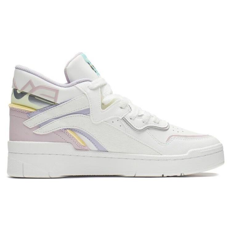 Li Ning Disney X  Weiwu Midprm Leather Trendy Slip Resistant Durable Lightweight High Top Sneakers Women Sneakers White Pink AGCS152-2