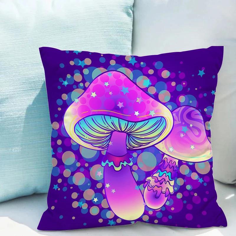 Bed Pillowcases for Pillows Fluorescent Mushroom Cushions Double-sided Printing Pillowcase 45*45 Cushion Covers 45x45 Cover Sofa
