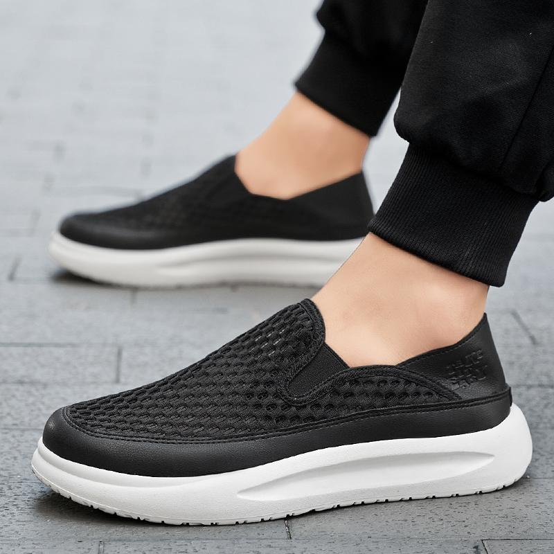 LETCOMFIT Men's Breathable Slip On Sneakers Summer Lightweight Mesh Loafers Casual Durable Cushion Low Top Walking Shoes Male