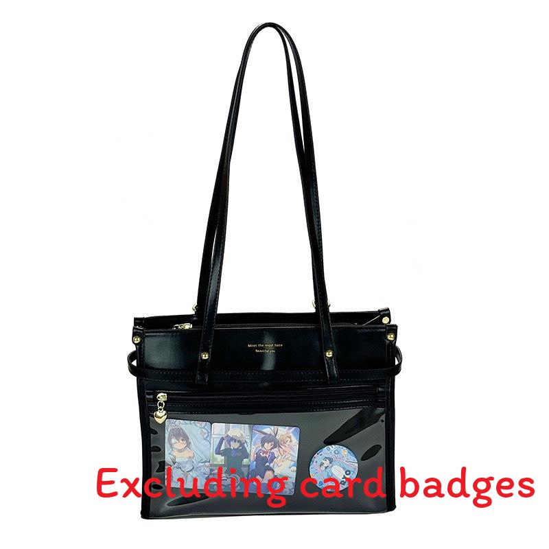 

Color Simple Solid Shoulder Bag With Transparent Layer For Storing Badges чёрный