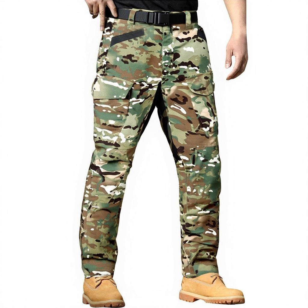 Pantalon de travail pour homme Outdoor Travail Pêche Camping Résistant à l'usure Pantalon de travail multipoches (Ceinture non incluse)