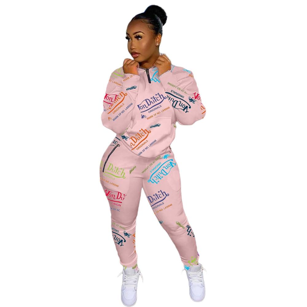 Automne Femmes Graffiti Survêtement 2 Pièces Ensemble Deux Pièces de Haute Qualité Vêtements pour Femmes avec Poches