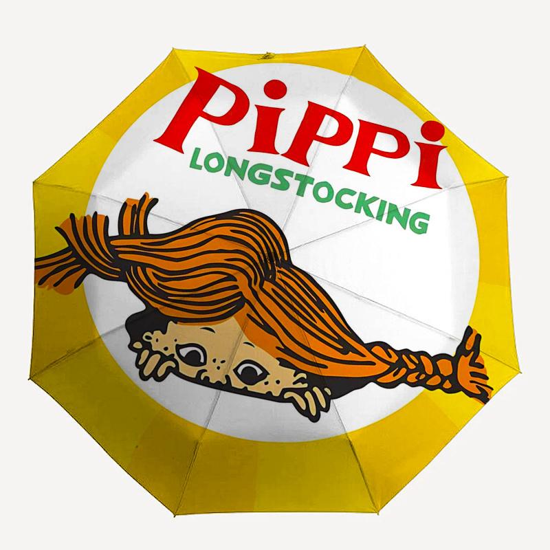 Pippi Langstrumpf Themen-ReiseregenSchirm - 8 Rippen, Automatisches Öffnen und Schließen, Tragbares FaltDesign, Kompakter und Stilvoller Schirm Geeignet