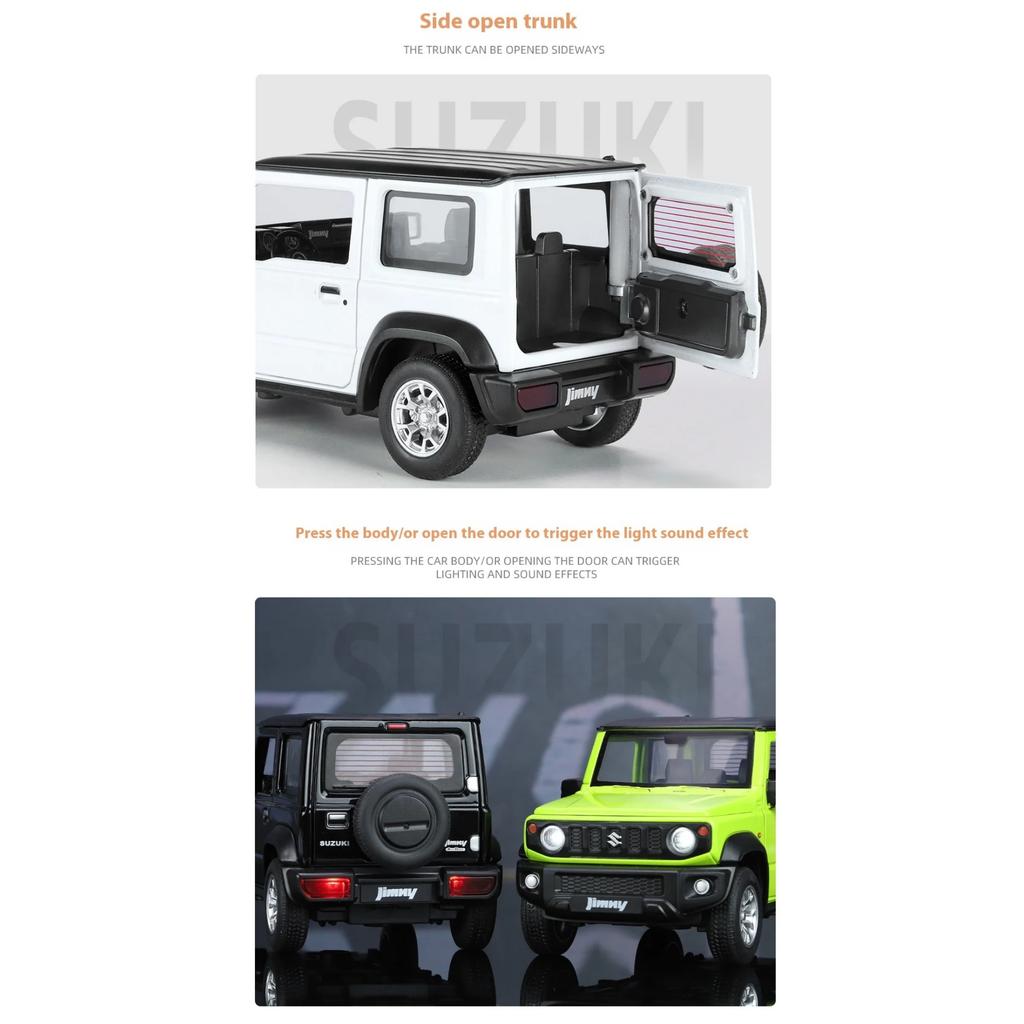 Modellino di Veicolo in Lega di Metallo pressofuso Suzuki Jimny SUV Off Road Scala 1/24 con Suono e Luci da Collezione Espositore Decorazione Hobby Regali per Ragazzo