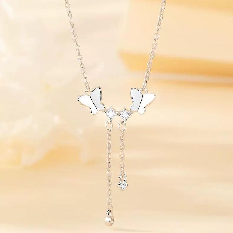 

Двойное ожерелье с кисточками в виде бабочки, женское, S999 чистое серебро, легкая роскошь, дизайн меньшинства, ожерелье с бриллиантами на ключице 999