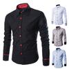 Lapel Long Sleeve Single-breasted Sewn Lattice Texture Men Shirt Slim Fit Solid Color Business Dress Shirt Top