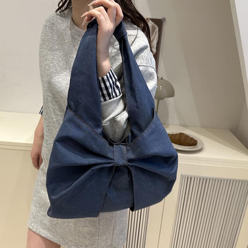 Modische und minimalistische Denim-Umhängetasche mit exquisiter Schleife, Nische, Pendler-Tragetasche KTY