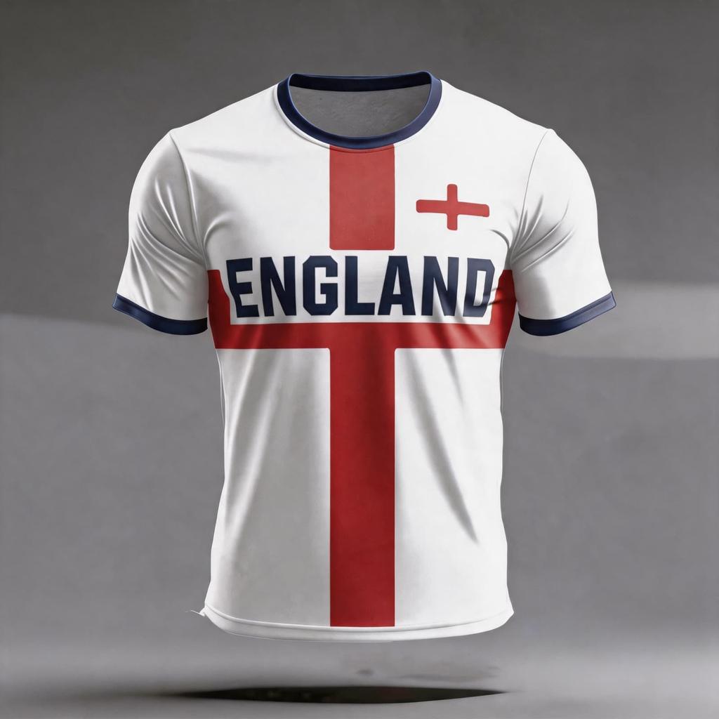 Men's England Supporter Soccer Jersey Short Sleeve Crew Neck Football Fan Tee with Graphic Print and Contrast Sleeves for World Cup Events