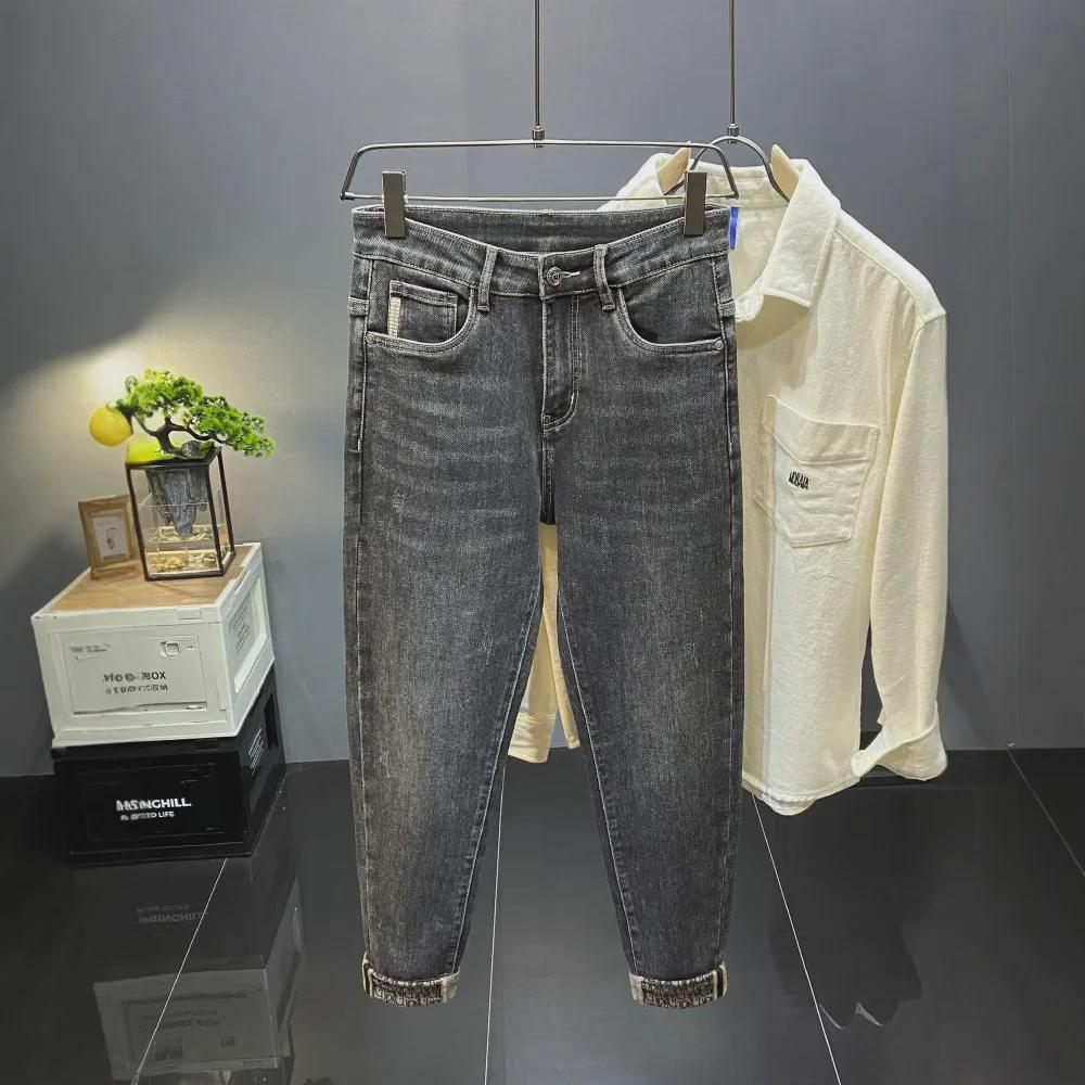 Pánské módní devítibodové džíny slim fit na jaro/podzim 2025 - High-endové ležérní kalhoty