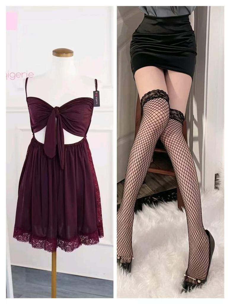 Lianxiang Sexy Bow Backless Nightdress - European & American Style Women's Lingerie Pajamas with Removable Straps