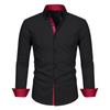 Men's Casual Business Long Sleeve Shirt Stretch Breathable Double Button Collar Slim Fit Dress Shirt for Office Work or Formal Occasions