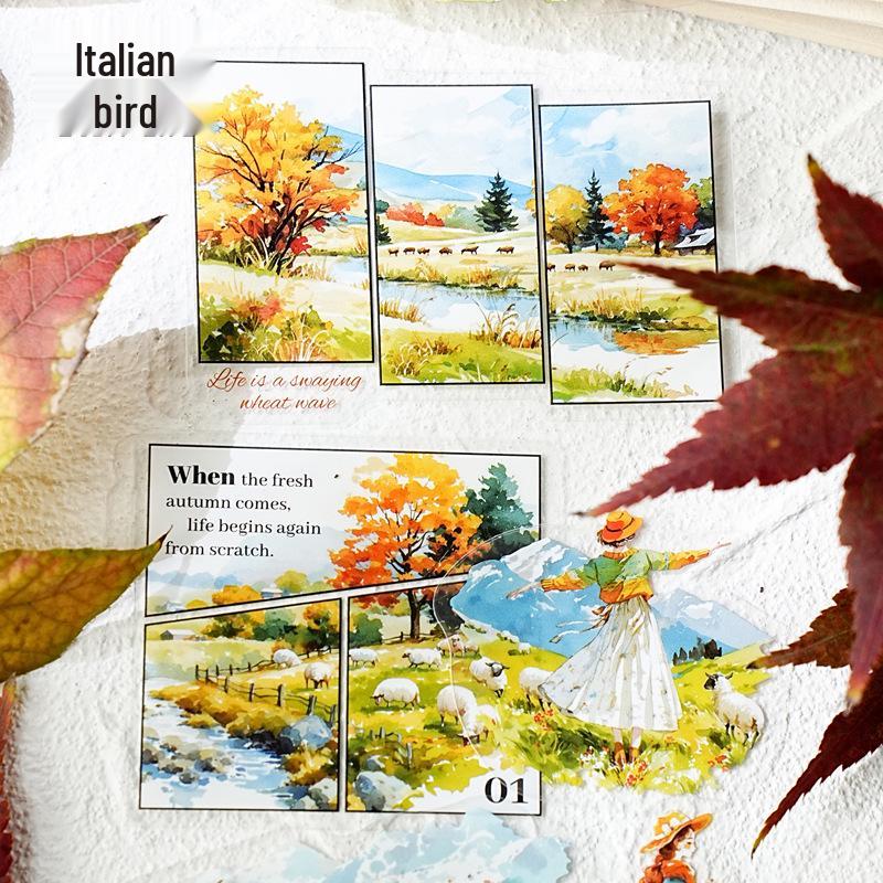 Pack d'autocollants pour animaux de compagnie Yi Niao: Série Prairie Infinie - 6 Styles & 15 Feuilles d'Autocollants de Paysage sur le Thème des Scènes Saisonnières