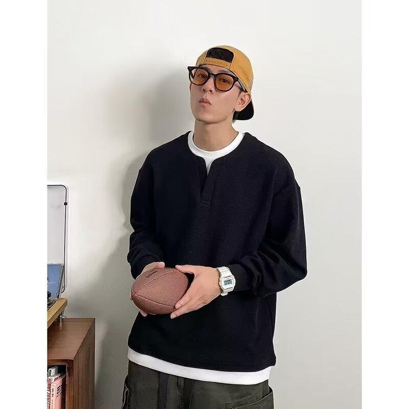 Vår 2024 Herregenser Patchwork Assorterte farger Hudvennlig stoff Mote Allsidig topp Casual Langermet Undertrøye