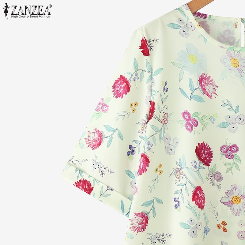 ZANZEA Women Casual Round Neck Summer Half Sleeve Floral Blouse