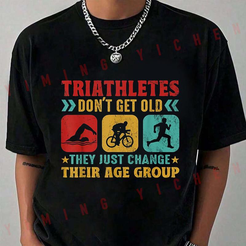 Funny Triathlon Design Men Women Triathletes Swim Bike Run Gift T-Shirt Summer Short Sleeve Cas