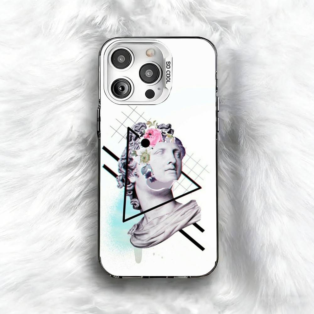 Creative Parody D-David Greek Phone Case For iPhone 16 17 15 14 12 13 Pro Max Black Color Shockproof Cover