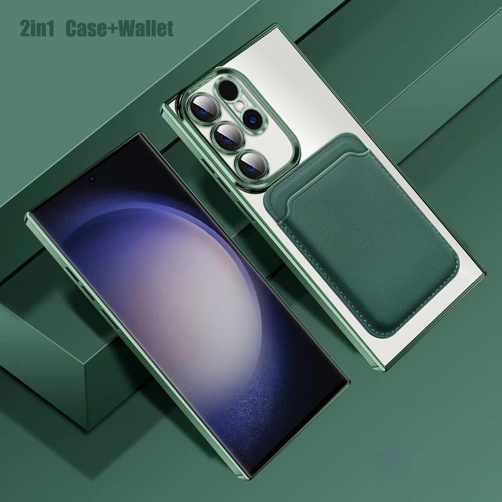 Husă magnetică Magsafe din piele, suport pentru carduri, pentru Samsung S24Ultra S23 Plus, husă de protecție fără fir pentru încărcare