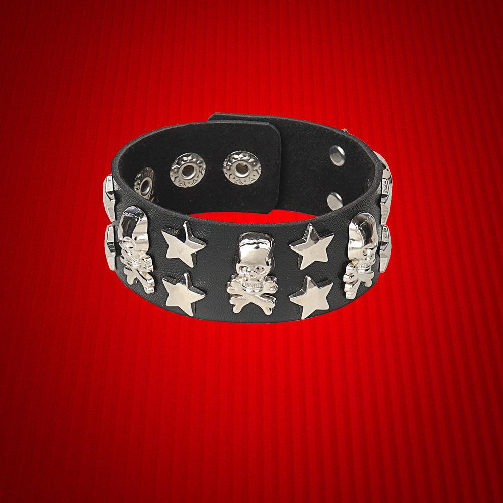 Skull Star Punk Rock PU Leather Bracelet - European/American Trendy Bangle Jewelry