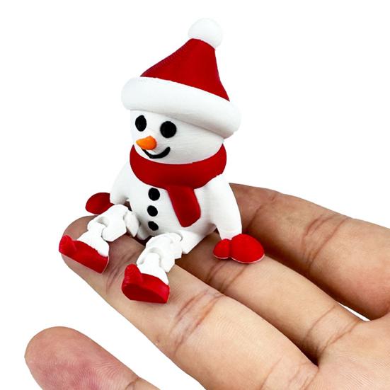 Christmas Snowman Figurine 3D Printed Sitting Snowman Ornament with Movable Joints for Winter Home Office Desk Decor