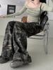 Ancola Röd Vintage Camo Dragskos Arbetsbyxor – Unisex Raka Casual Byxor