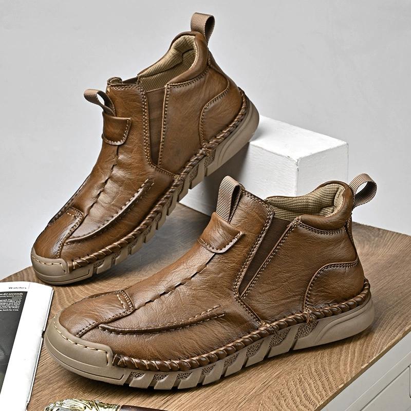 Retro Style Outdoor Men's High Top Shoes Leisure Walk Leather Ankle Boots Hot Sale Motorcycle Boots Non-Slip Botas Basic Boots