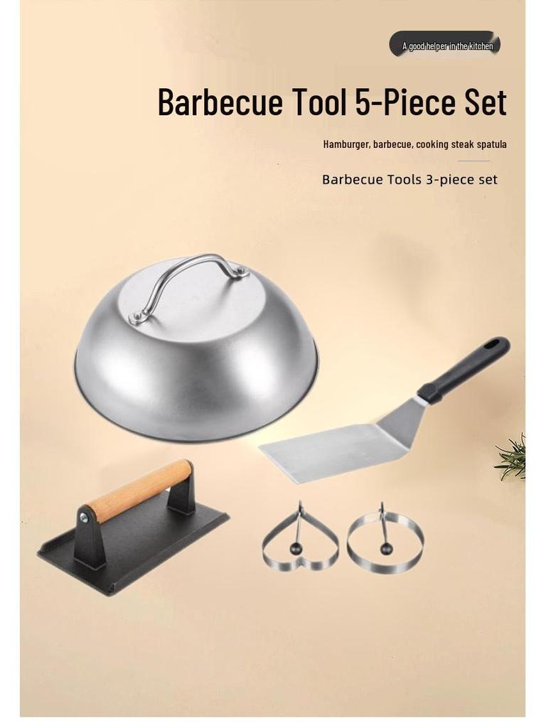 Cast Iron BBQ Steak Press & Pot Lid - Kitchen & Outdoor Grill Tool Set