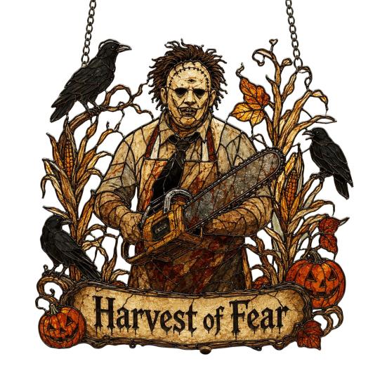 Gothic Porch Hanging Signs Halloween 2D Horror Window Decor, Acrylic Glowing Suncatcher with Outdoor Waterproof Party Supplies Ghost Tree Pumpkin,