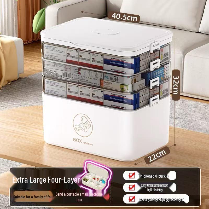 Large Multi-layer Plastic First Aid Kit & Medicine Storage Box for Household Use
