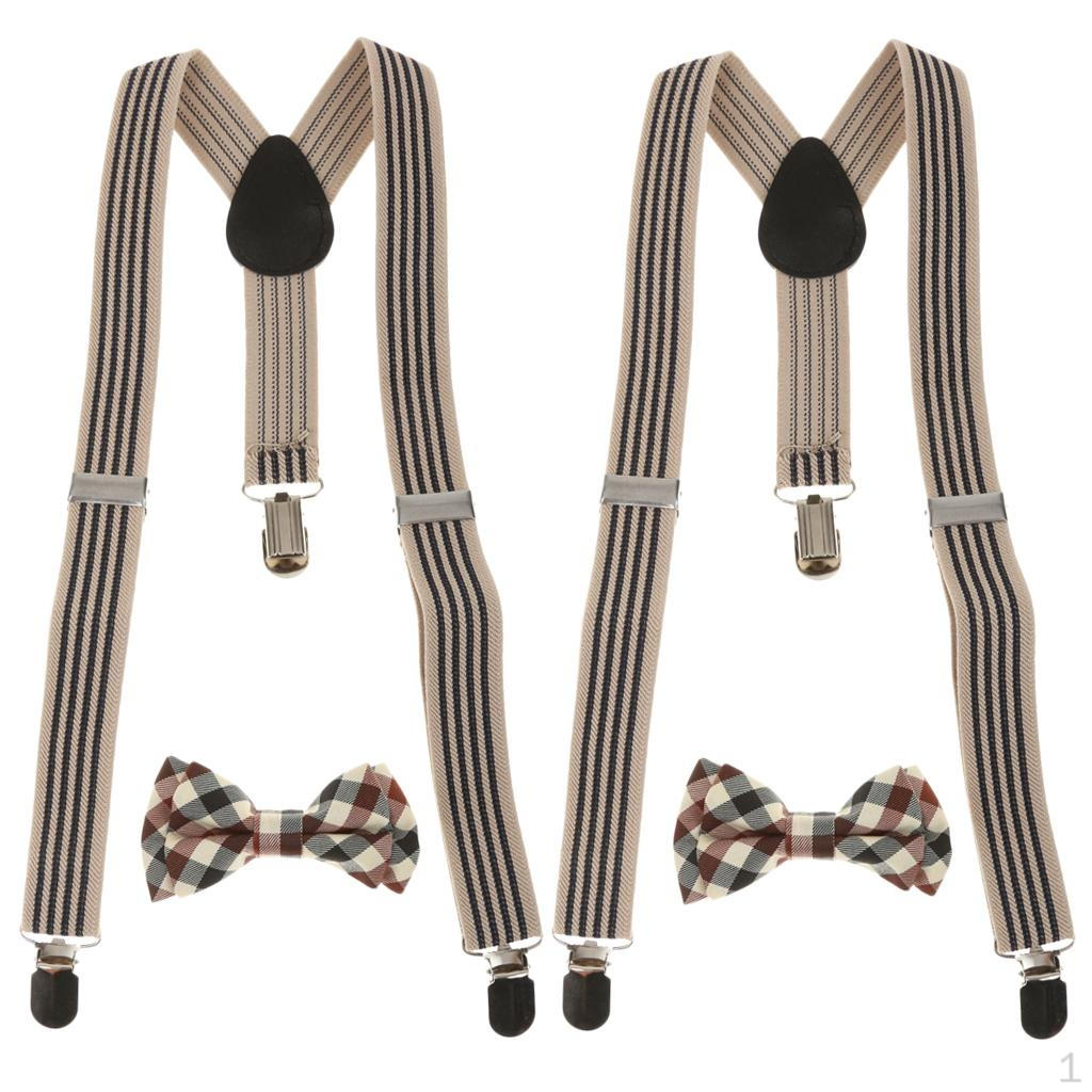 

Набор из 2 комплектов детских эластичных подтяжек Y-образной формы и клетчатых галстуков-бабочек