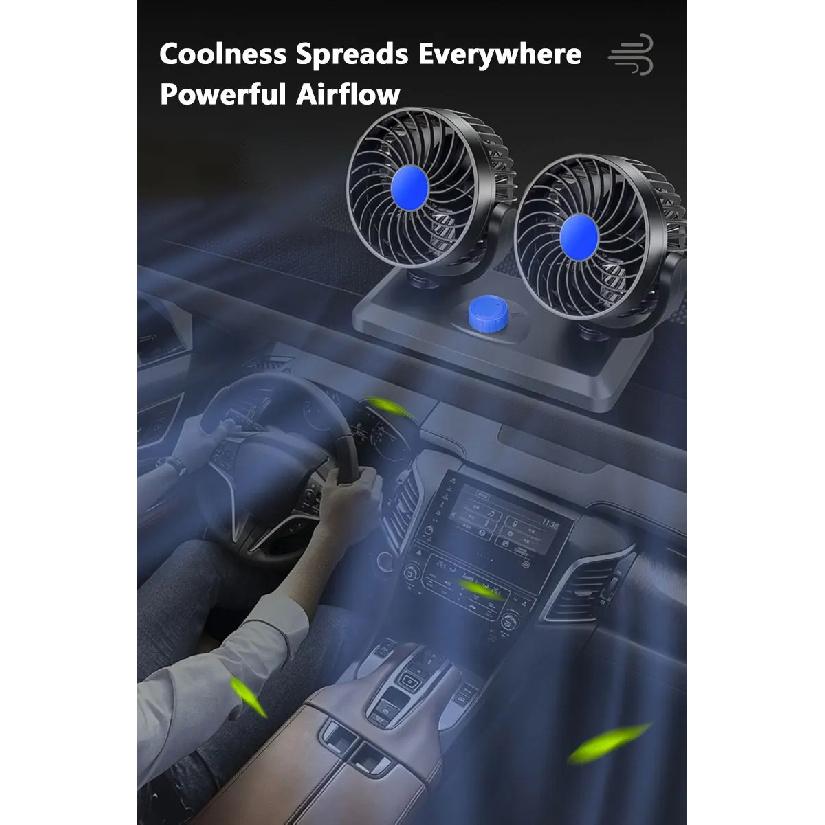 Dual Head Car Fan 12V 24V 5V Rotation Cooling Fan for Car 3-Speed Adjustable Auto Air Fan Portable Electric Fan SUV Truck