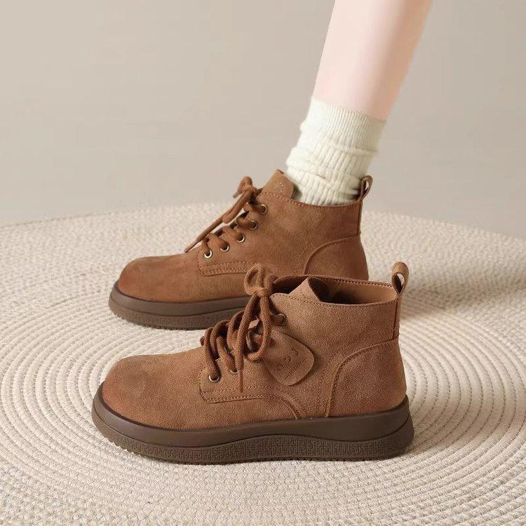 2025 Autumn and Winter Martin Boots Women's British Style New Versatile Matte Leather Retro Lace-up Thick-soled Casual Brown Short Boots