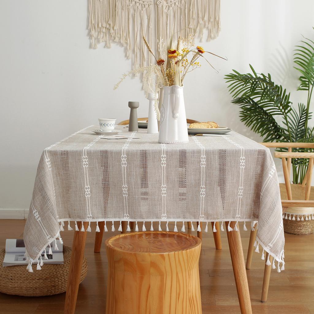 Simple Grid Striped Tablecloth Coffee Table Cloth Household Cotton And Linen Fabric Rectangular Symmetrical Striped Tablecloth Table Cloth
