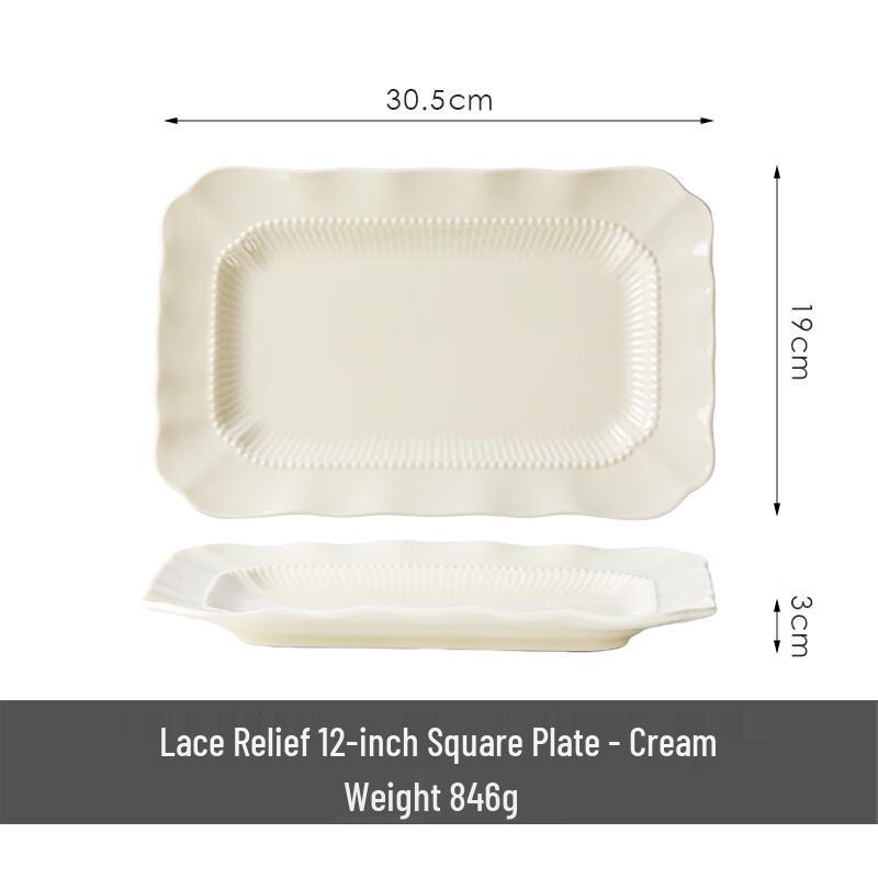 OIMG Cream Style Embossed Ceramic Square Plate