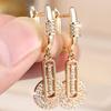 1 Pair Elegant Paperclip Link Drop Earrings Gold Plated Geometric Round Disk Pave Zircon Hoop Earrings Luxury Jewelry Gift for Women