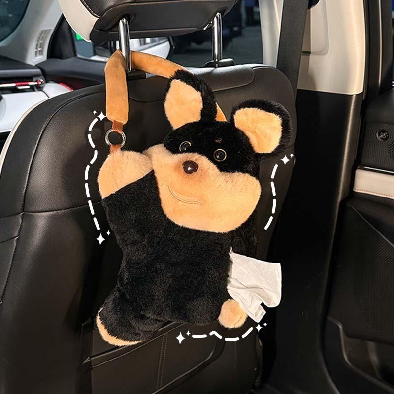 New Plush Rabbit Fur Cartoon Cute Bee Dog Car Hanging Tissue Bag Car Tissue Box Rear Seat Interior Decoration High Quality