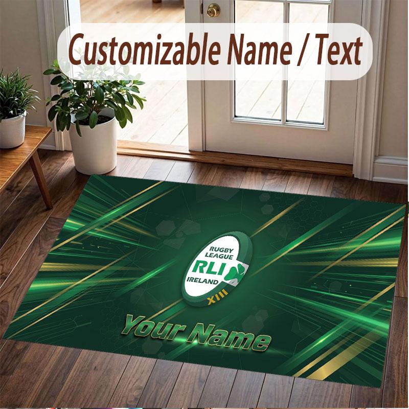 Custom Rug Ireland Rugby Pattern Print Name Text Soft Non‑Slip Floor Carpet for Home Indoor Decoration