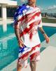 European and American 3D digital printing men's summer short-sleeved beach pants set trendy T-shirt set, manufacturer