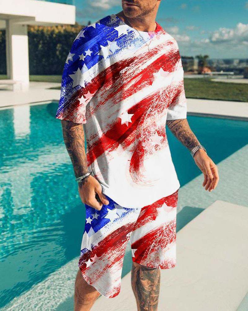European and American 3D digital printing men's summer short-sleeved beach pants set trendy T-shirt set, manufacturer
