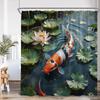 Japanese Style Shower Curtain Pink Cherry Blossom Floral White Crane Mountain Koi Carp Ink Scenery Modern Bathroom Curtain Decor