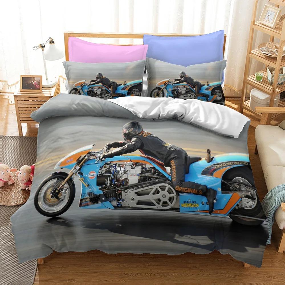 Motorcycles Bedding Set Polyester Fashion Duvet Cover Twin Size Bedclothes with Pillowcases for Teens Bed Linen