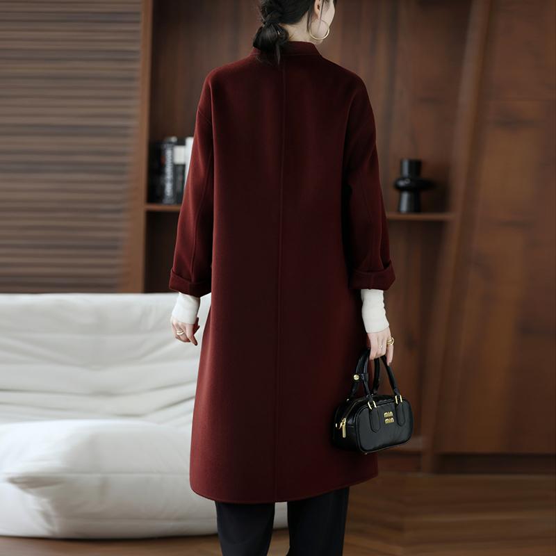 100% Wool Women Coat TIDENOVEL Autumn Wool Long Coat Handmade Pea Coat Winter Warm Wool Long Jacket Overcoat